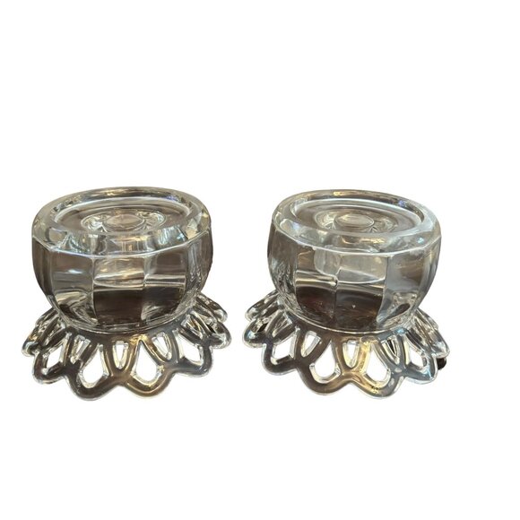 Set of 2 Vintage Crystal Glass Taper / Pillar Candle Holders 2 Tapers included - Picture 4 of 12